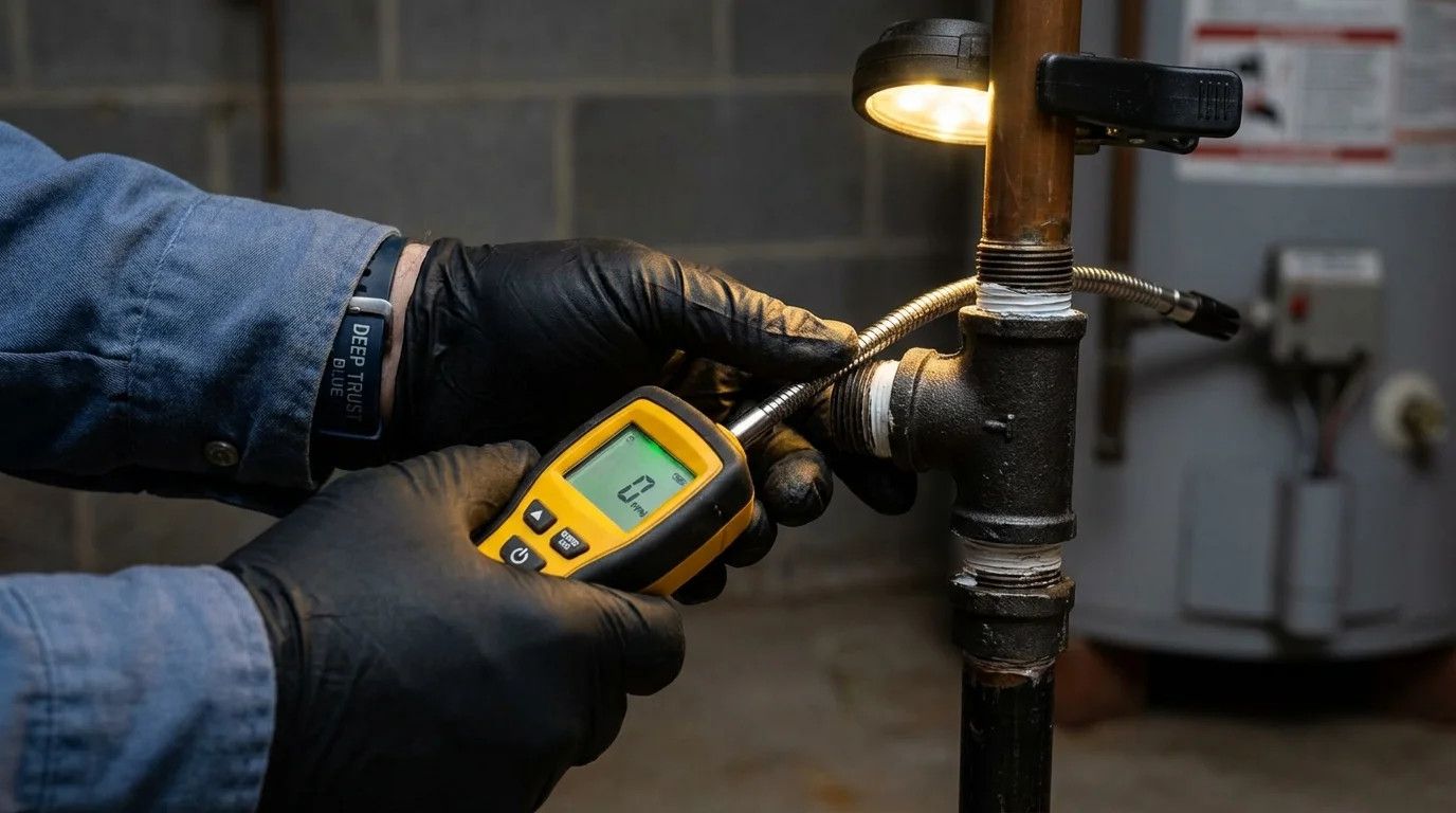 Gas leak detection with electronic sniffer by Johns Plumbing LLC in Cana